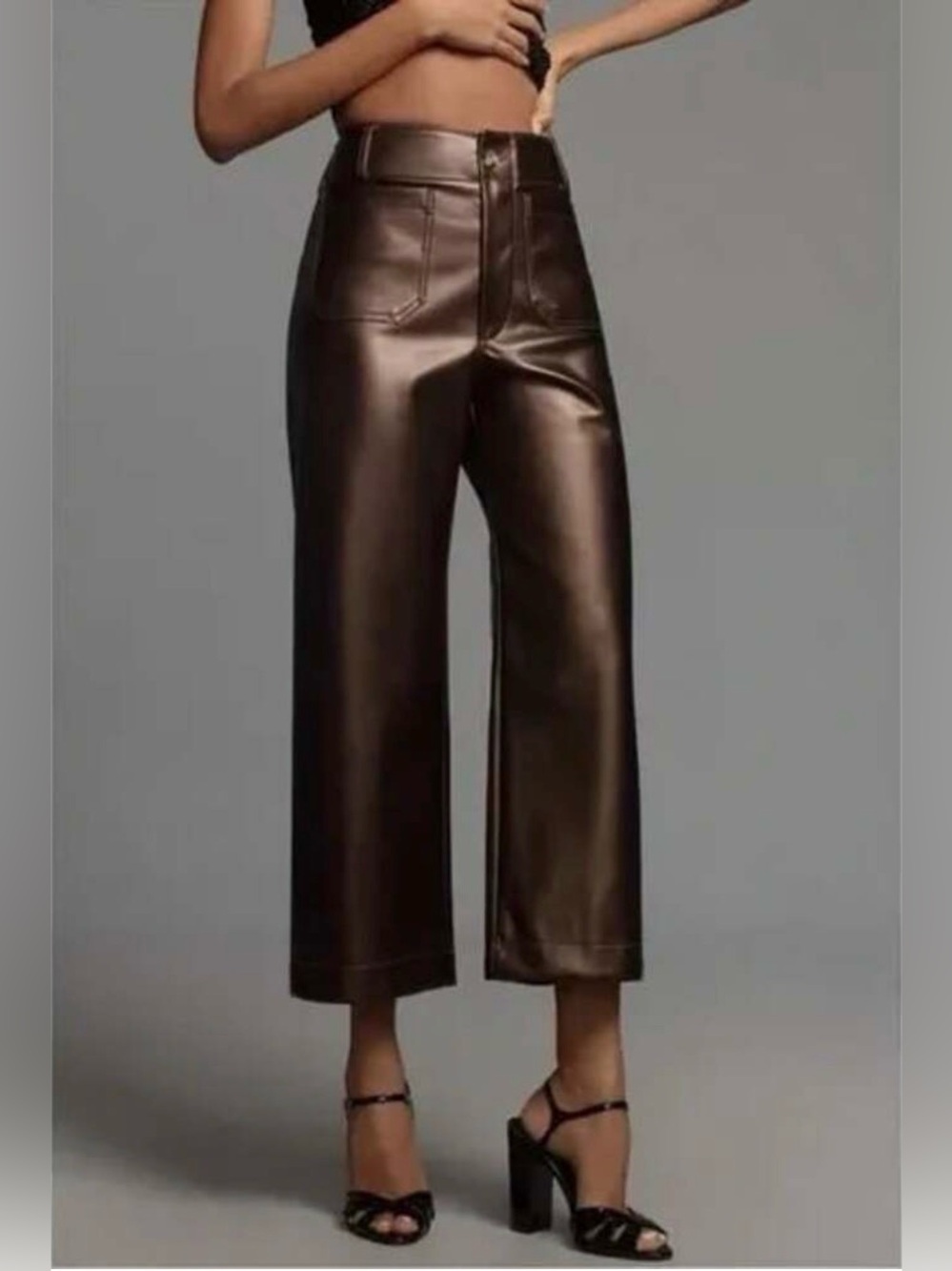 Anthropologie Maeve Colette Vegan Leather Pants in Metallic Brown sz32 NWT